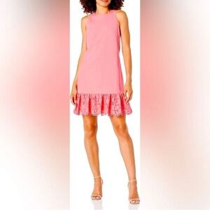 NWT Trina Turk Berry ruffle Lace Hem Sleeveless Shift Dress Flamingo Pink sz 4